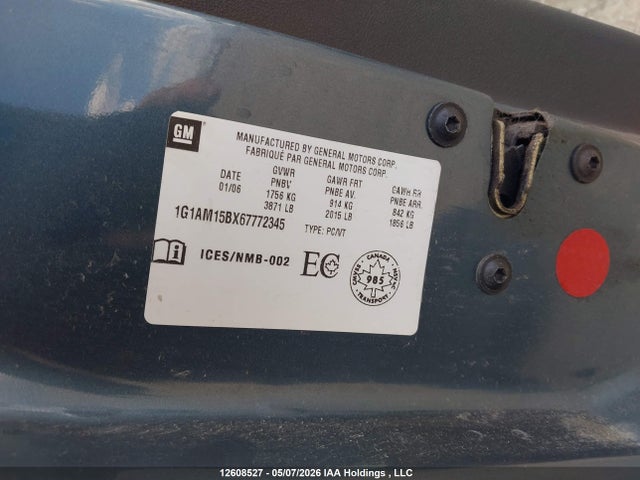 2006 Chevrolet Cobalt Ss მანქანა იყიდება აუქციონზე, vin: 1G1AM15BX67772345, აუქციონის ნომერი: 12608527