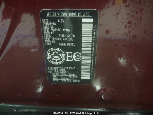 Продажа на аукционе авто 2023 Nissan Armada Platinum, vin: JN8AY2CD4P9693947, номер лота: 12608530