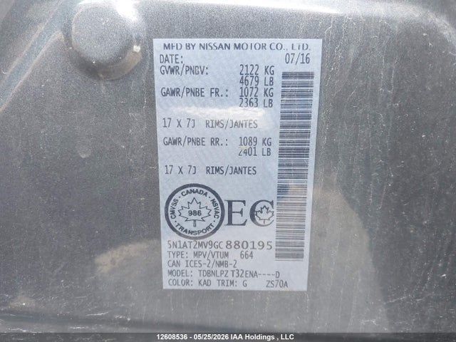 5N1AT2MV9GC880195 Nissan Rogue