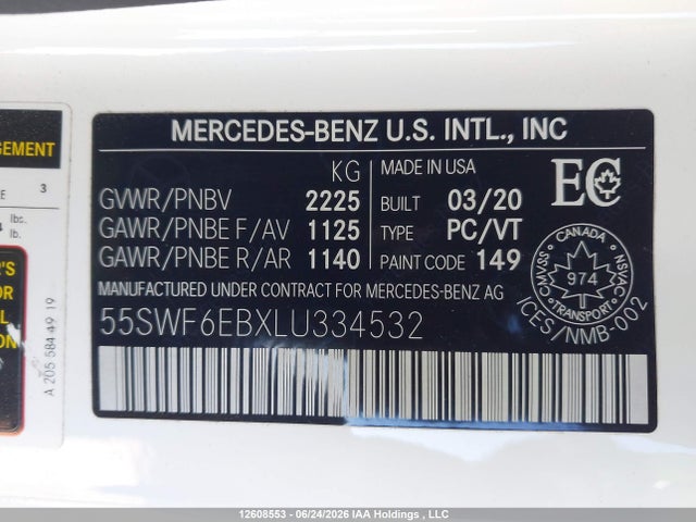 55SWF6EBXLU334532 Mercedes-Benz C 43 Amg