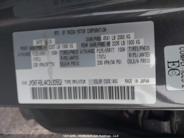 12314250 :رقم المزاد ، JM3KFABL4K0530552 vin ، 2019 Mazda Cx-5 Gx مزاد بيع
