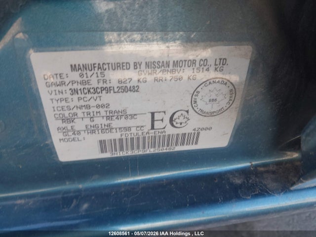 Aukcja sprzedaży 2015 Nissan Micra, vin: 3N1CK3CP9FL250482, numer aukcji: 12608561