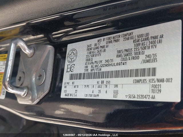 Продаж на аукціоні авто 2017 Lincoln Mkc Select, vin: 5LMCJ2D95HUL69741, номер лоту: 12608567