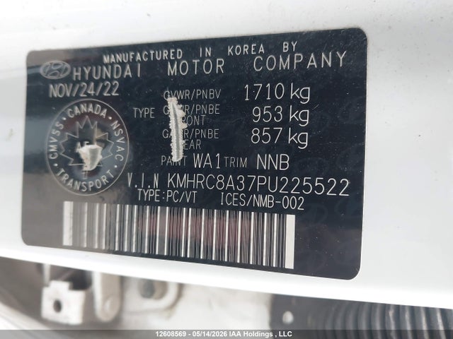 12608569 :رقم المزاد ، KMHRC8A37PU225522 vin ، 2023 Hyundai Venue Sel/limited مزاد بيع