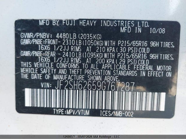Продаж на аукціоні авто 2009 Subaru Forester, vin: JF2SH62659G767287, номер лоту: 12608571