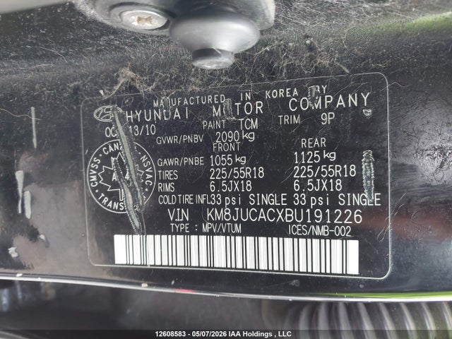 2011 Hyundai Tucson Gls/limited მანქანა იყიდება აუქციონზე, vin: KM8JUCACXBU191226, აუქციონის ნომერი: 12608583