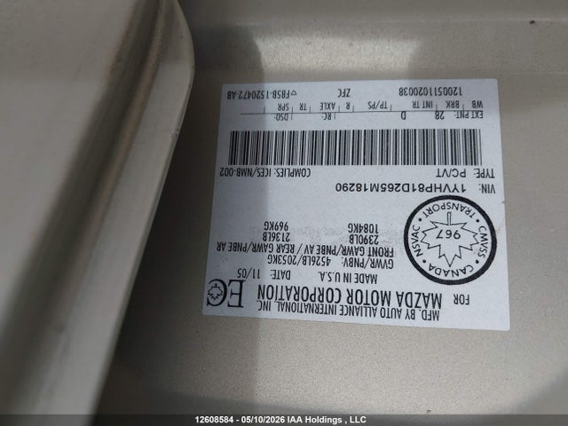 Aukcja sprzedaży 2006 Mazda Mazda6 Gt-v6, vin: 1YVHP81D265M18290, numer aukcji: 12608584