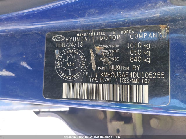 12608587 :رقم المزاد ، KMHCU5AE4DU105255 vin ، 2013 Hyundai Accent Gls مزاد بيع