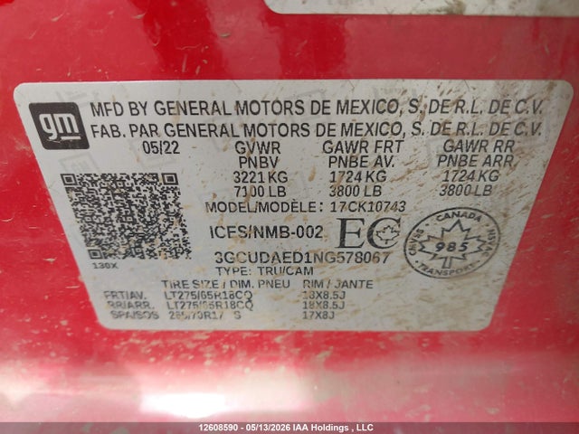3GCUDAED1NG578067 Chevrolet Silverado 1500 Work Truck