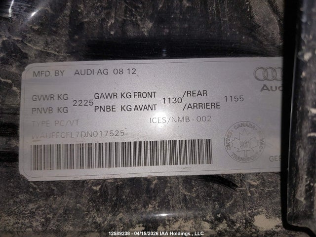 Продажа на аукционе авто 2013 Audi A4 2.0t Premium, vin: WAUFFCFL7DN017525, номер лота: 12589238
