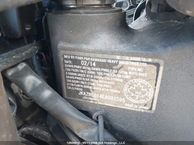 2014 Kawasaki  მანქანა იყიდება აუქციონზე, vin: JKAZRCG14EA001595, აუქციონის ნომერი: 12608616