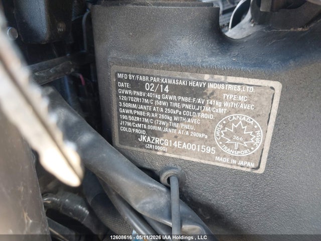 2014 Kawasaki  მანქანა იყიდება აუქციონზე, vin: JKAZRCG14EA001595, აუქციონის ნომერი: 12608616