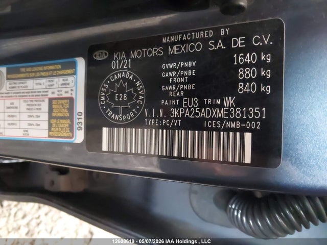 Aukcja sprzedaży 2021 Kia Rio Lx Premium/lx+, vin: 3KPA25ADXME381351, numer aukcji: 12608619