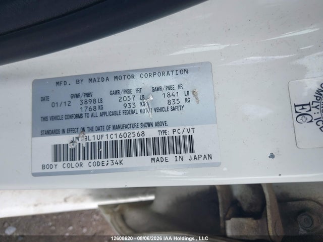 Aukcja sprzedaży 2012 Mazda Mazda3, vin: JM1BL1UF1C1602568, numer aukcji: 12608620