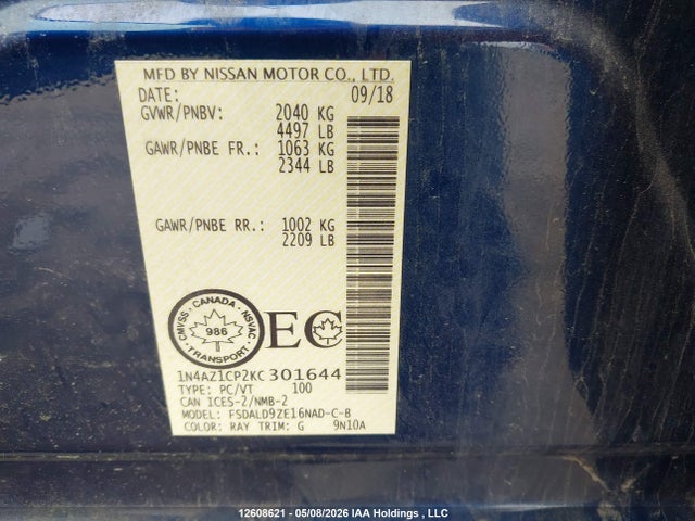 1N4AZ1CP2KC301644 Nissan Leaf S/sl/sv