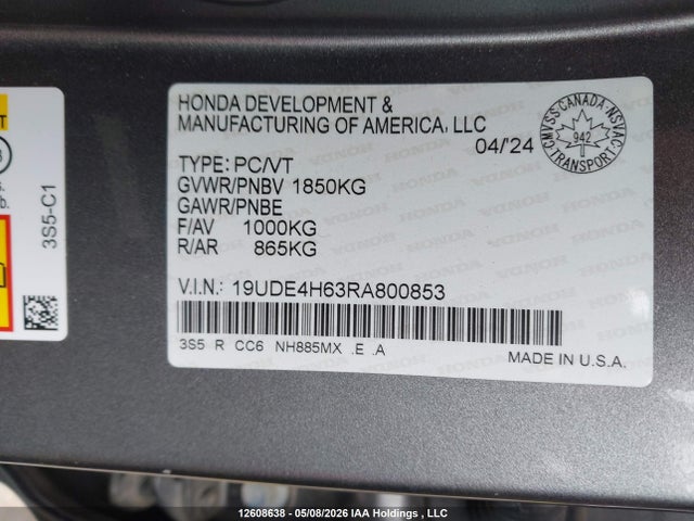 12608638 :رقم المزاد ، 19UDE4H63RA800853 vin ، 2024 Acura Integra Elite A-spec مزاد بيع