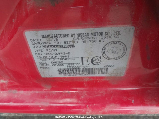 12608639 :رقم المزاد ، 3N1CK3CP7KL238096 vin ، 2019 Nissan Micra مزاد بيع