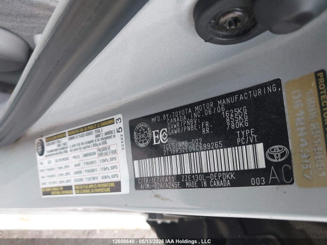 12608640 :رقم المزاد ، 2T1BR32E06C699265 vin ، 2006 Toyota Corolla Ce/le/sport مزاد بيع