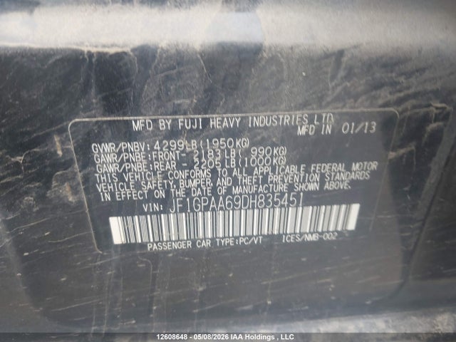 Продаж на аукціоні авто 2013 Subaru Impreza, vin: JF1GPAA69DH835451, номер лоту: 12608648