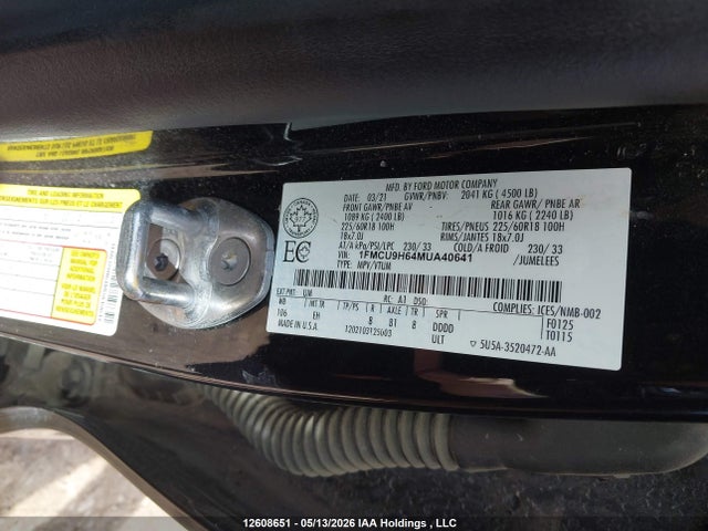 Продажа на аукционе авто 2021 Ford Escape Sel, vin: 1FMCU9H64MUA40641, номер лота: 12608651
