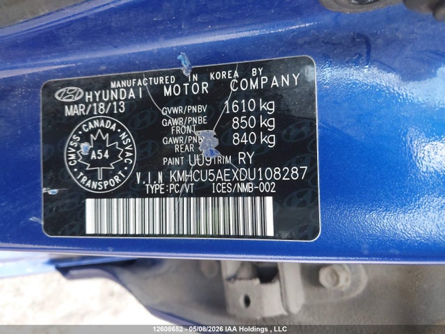2013 Hyundai Accent მანქანა იყიდება აუქციონზე, vin: KMHCU5AEXDU108287, აუქციონის ნომერი: 12608652