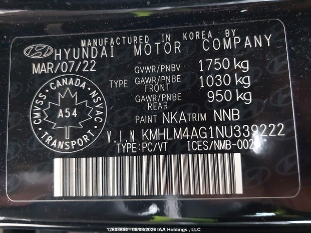 Aukcja sprzedaży 2022 Hyundai Elantra Sel, vin: KMHLM4AG1NU339222, numer aukcji: 12608654
