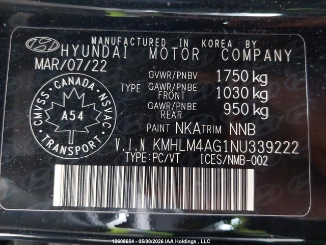 Aukcja sprzedaży 2022 Hyundai Elantra Sel, vin: KMHLM4AG1NU339222, numer aukcji: 12608654