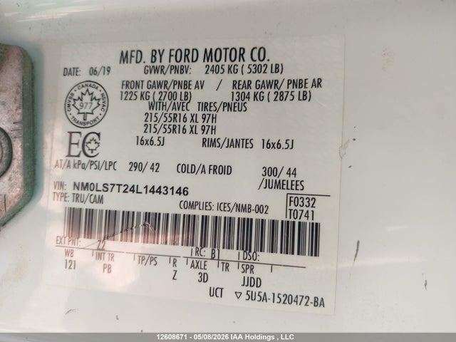 Продаж на аукціоні авто 2020 Ford Transit Connect Xlt, vin: NM0LS7T24L1443146, номер лоту: 12608671