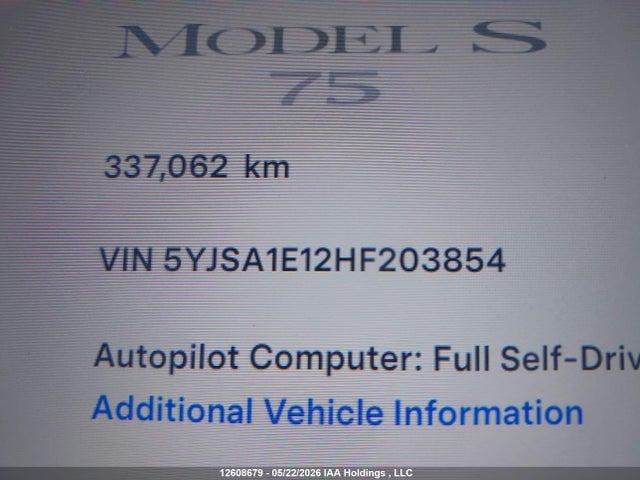 Auction sale of the 2017 Tesla Model S, vin: 5YJSA1E12HF203854, lot number: 12608679