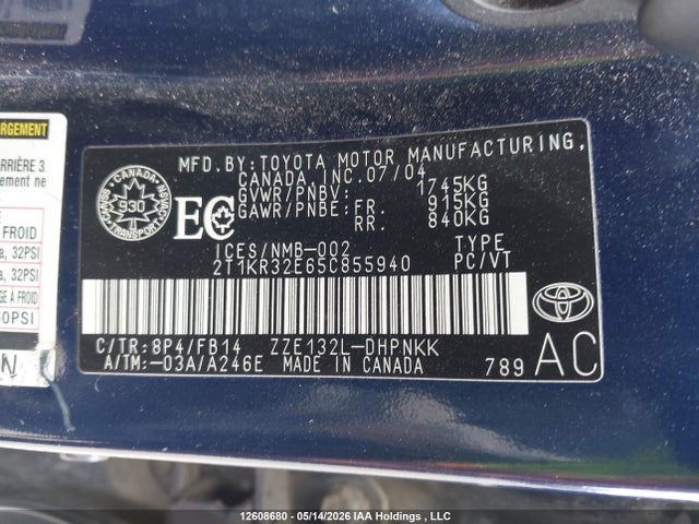 Aukcja sprzedaży 2005 Toyota Corolla Matrix Xr, vin: 2T1KR32E65C855940, numer aukcji: 12608680