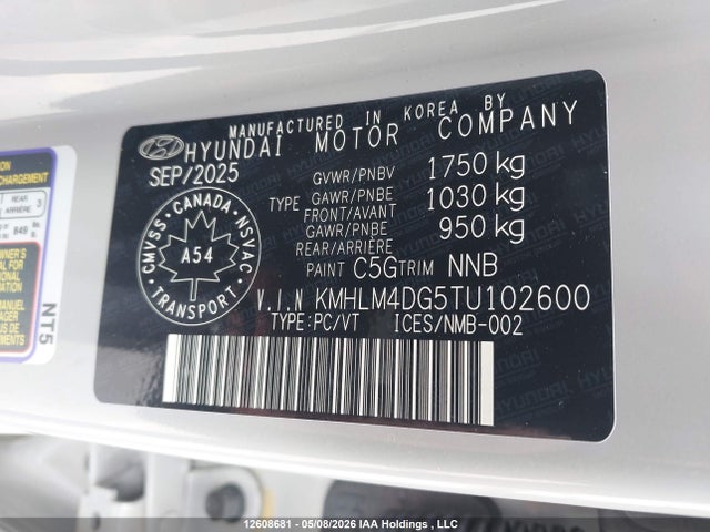 2026 Hyundai Elantra Sel Sport მანქანა იყიდება აუქციონზე, vin: KMHLM4DG5TU102600, აუქციონის ნომერი: 12608681