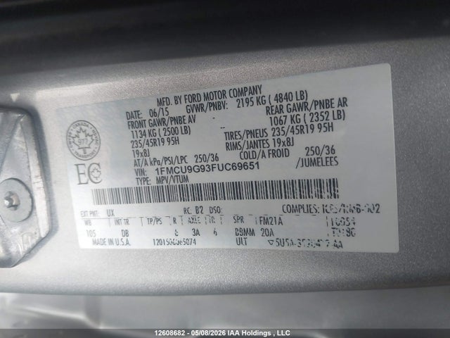 Ford ESCAPE SE 2015 1FMCU9G93FUC69651 Image 17