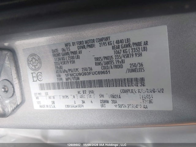 Ford ESCAPE SE 2015 1FMCU9G93FUC69651 Image 9