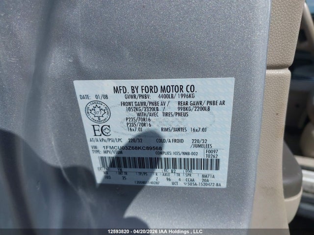 Продаж на аукціоні авто 2008 Ford Escape Xlt, vin: 1FMCU03Z68KC89568, номер лоту: 12593820