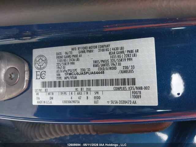 1FMCU9JA5PUA64448 Ford Escape Platinum