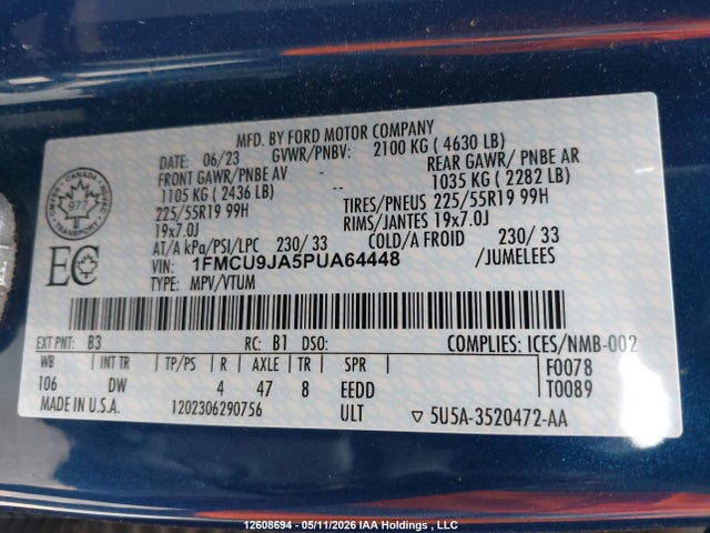 1FMCU9JA5PUA64448 Ford Escape Platinum