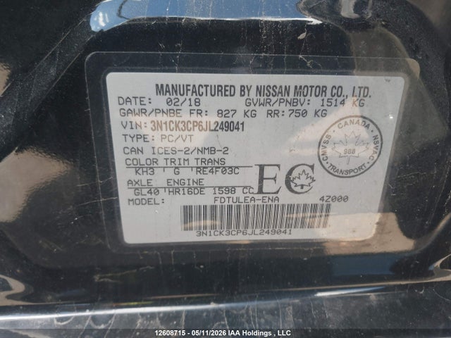 3N1CK3CP6JL249041 Nissan Micra