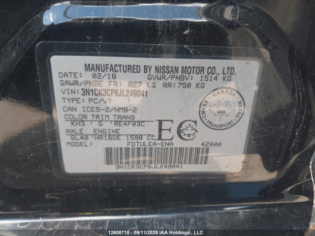3N1CK3CP6JL249041 Nissan Micra