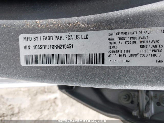 Продажа на аукционе авто 2024 Ram 1500 Laramie, vin: 1C6SRFJT8RN215451, номер лота: 12608730