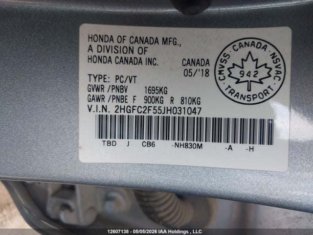 Продажа на аукционе авто 2018 Honda Civic Lx, vin: 2HGFC2F55JH031047, номер лота: 12607138