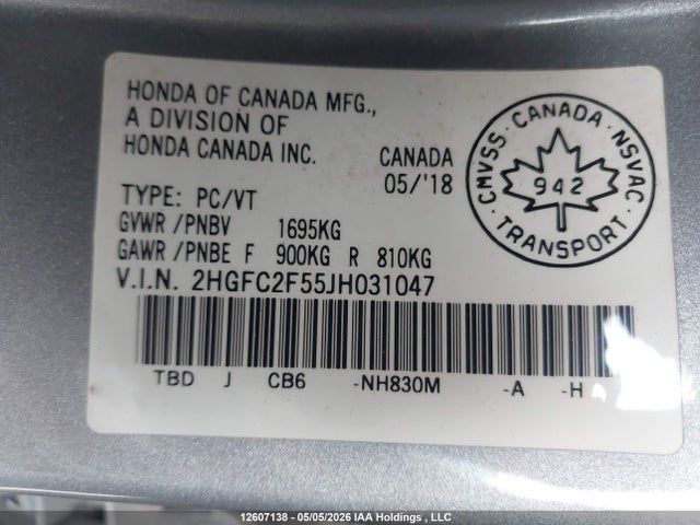 Продажа на аукционе авто 2018 Honda Civic Lx, vin: 2HGFC2F55JH031047, номер лота: 12607138