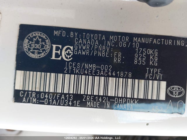 2010 Toyota Matrix მანქანა იყიდება აუქციონზე, vin: 2T1KU4EE3AC441878, აუქციონის ნომერი: 12604292