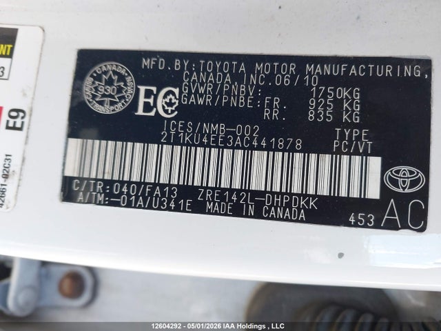 2010 Toyota Matrix მანქანა იყიდება აუქციონზე, vin: 2T1KU4EE3AC441878, აუქციონის ნომერი: 12604292