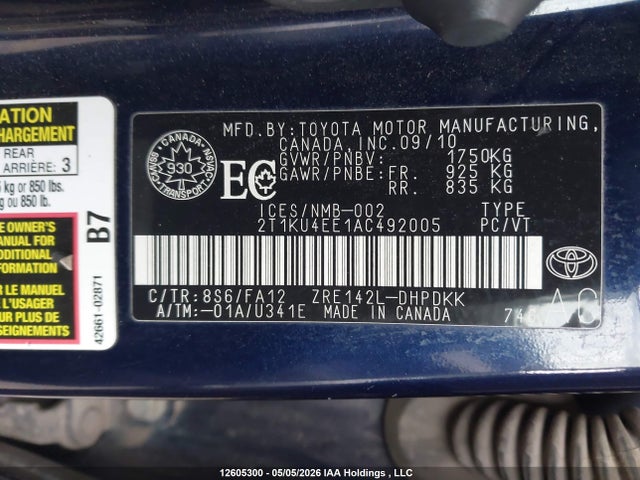 2010 Toyota Matrix მანქანა იყიდება აუქციონზე, vin: 2T1KU4EE1AC492005, აუქციონის ნომერი: 12605300