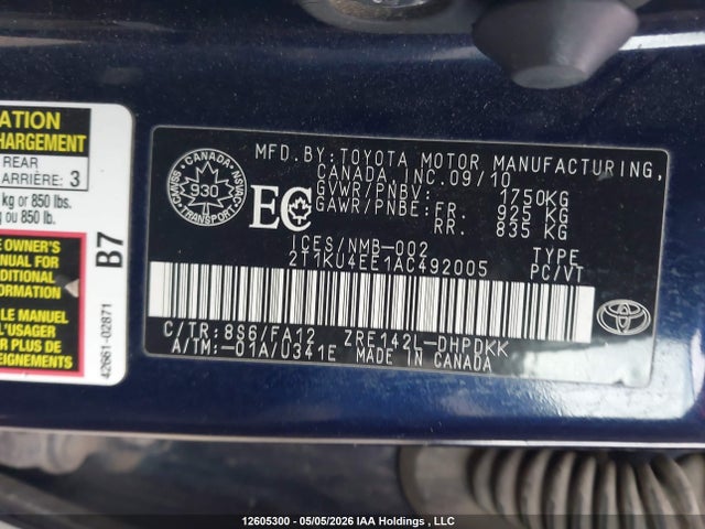 2010 Toyota Matrix მანქანა იყიდება აუქციონზე, vin: 2T1KU4EE1AC492005, აუქციონის ნომერი: 12605300