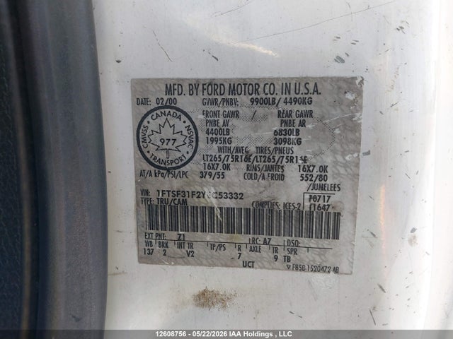 Продажа на аукционе авто 2000 Ford F350 Srw Super Duty, vin: 1FTSF31F2YEC53332, номер лота: 12608756