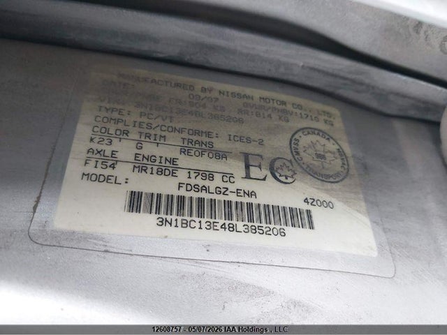 Продаж на аукціоні авто 2008 Nissan Versa 1.8sl, vin: 3N1BC13E48L385206, номер лоту: 12608757