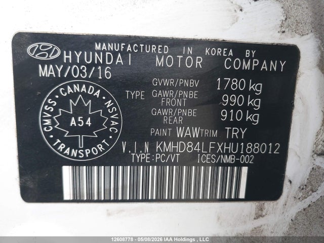 KMHD84LFXHU188012 Hyundai Elantra Gls