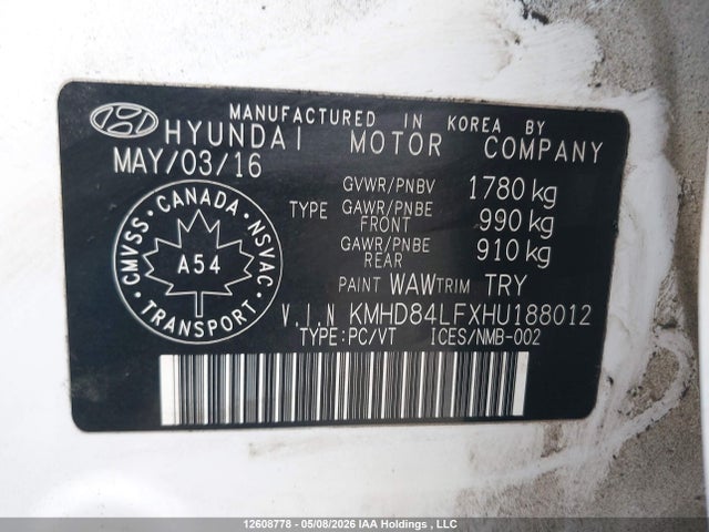 KMHD84LFXHU188012 Hyundai Elantra Gls