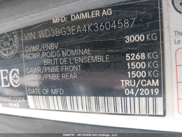Продаж на аукціоні авто 2019 Mercedes-benz Metris, vin: WD3BG3EA4K3604587, номер лоту: 12608787